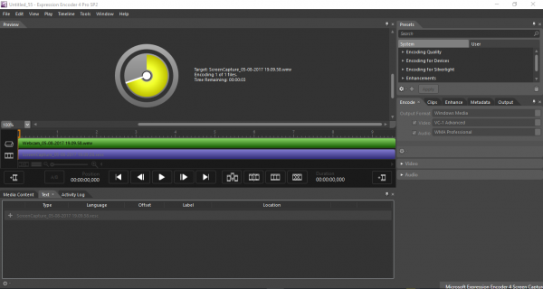 Microsoft Expression Encoder codificando