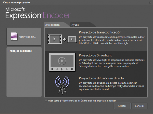 Microsoft Expression Encoder > Inicio