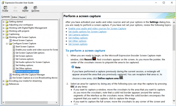 Opciones de Expression Encoder: Ayuda