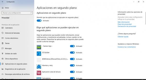 Desactivar las aplicaciones en segundo plano