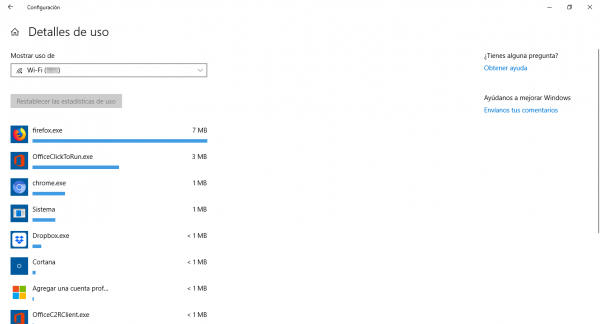 Ver el uso de datos por programa en Windows 10