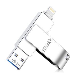 Memoria USB de 64 GB para iPhone y iPad [Apple MFi Certificado] iDiskk 64GB Pendrive iPhone Flash Drive con Lightning
