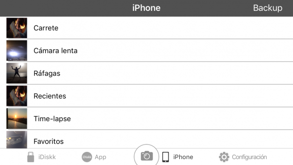 Galerías de fotos del iPhone desde la app de iDiskk