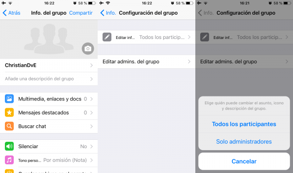 Configurar quién puede cambiar la descripción, la imagen o el asunto de un grupo de WhatsApp