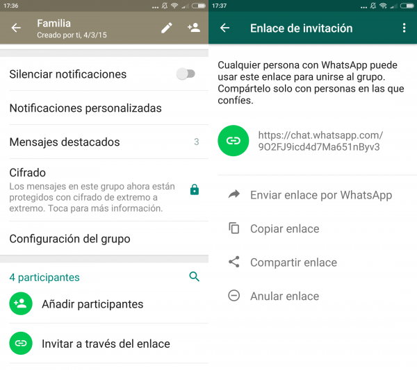 Cómo crear un enlace para invitar a personas a un grupo de WhatsApp en Android