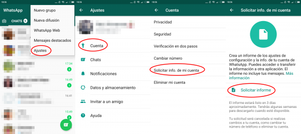 Cómo solicitar la información de la cuenta de WhatsApp en Android