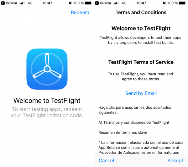 App de TestFlight para iPhone