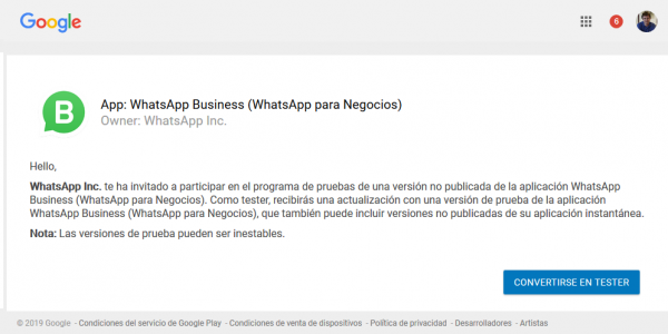 Cómo darse de alta como beta tester de WhatsApp Business para Android