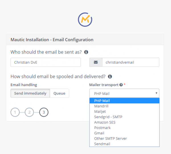 Instalar Mautic paso 3: configurar correo y servidor para el envío de mails