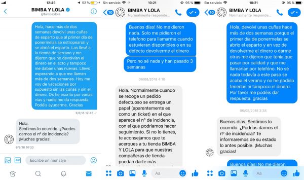 Atención (o desatención) al cliente de Bimba y Lola 1