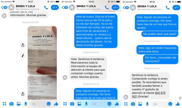 Atención (o desatención) al cliente de Bimba y Lola 2