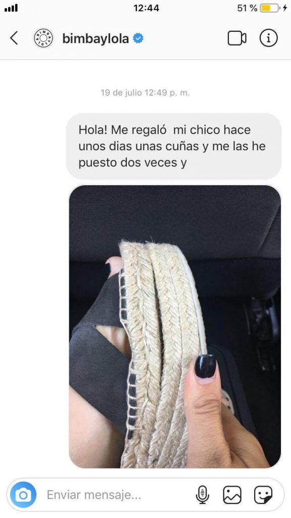 Mensaje privado por Instagram a Bimba y Lola sin respuesta