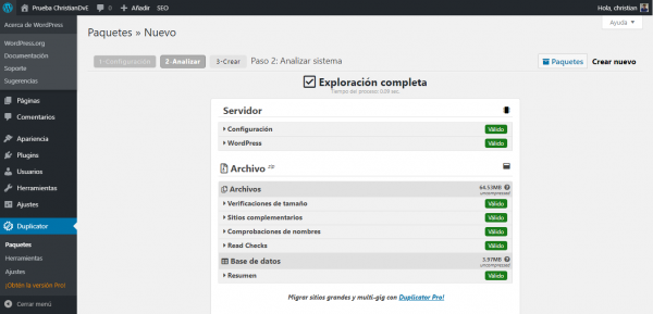 Comprobación de requisitos con Duplicator para cambiar/migrar de servidor un WordPress