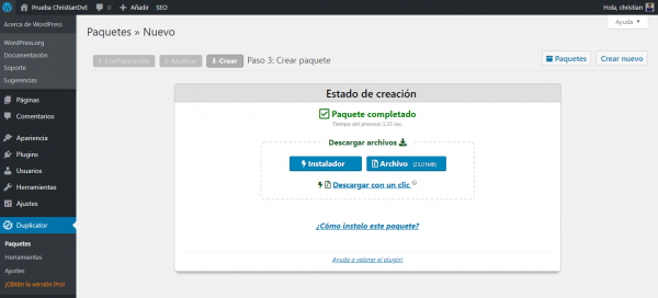 Creado el paquete para cambiar/migrar de servidor un WordPress