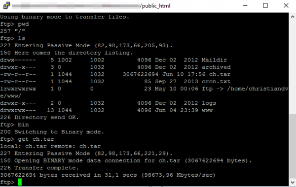 FTP desde el SSH para cambiar/migrar de servidor un WordPress manualmente