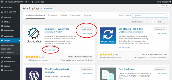 Instalar plugin Duplicator en WordPress para migrar/cambiar de hosting un WordPress