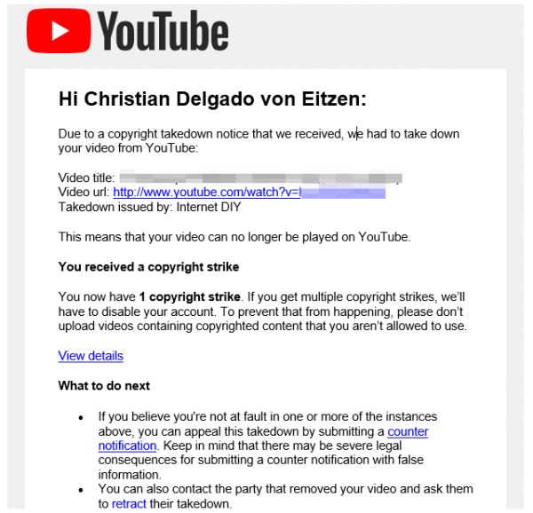 Copyright takedown en YouTube