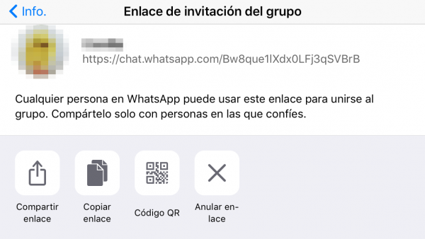 Enlace de invitación a un grupo de WhatsApp