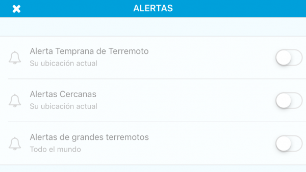 eQuake alerta de terremotos - Configurar alertas