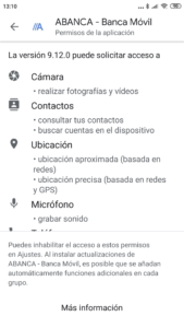 Permisos que pide la app de ABANCA