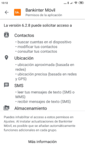 Permisos que pide la app de Bankinter