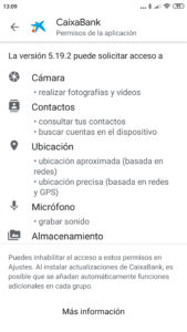 Permisos que pide la app de Caixabank