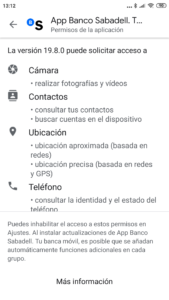 Permisos que pide la app de Banco Sabadell