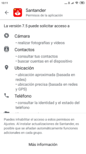 Permisos que pide la app del Santander