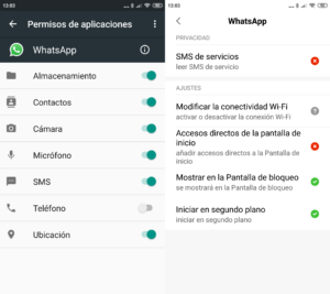 Permisos de la app de WhatsApp