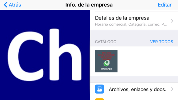 Catálogo de WhatsApp en la ficha de la empresa en WhatsApp Business