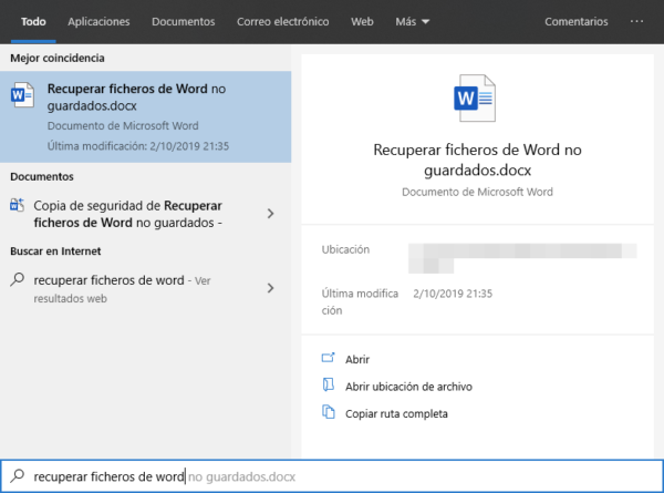 Buscar el documento de Word