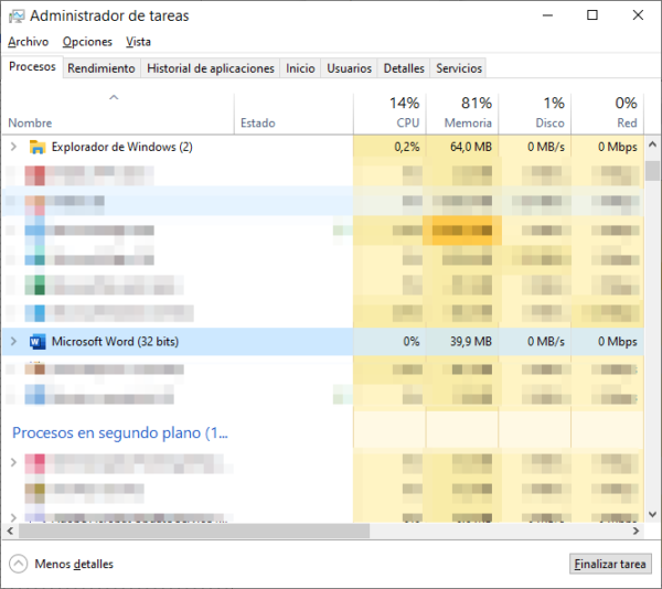 Finalizar tarea Microsoft Word en Windows