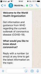 Información sobre el coronavirus COVID 19 de la OMS por WhatsApp