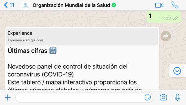 OMS por WhatsApp sobre coronavirus COVID 19- Últimas cifras oficiales