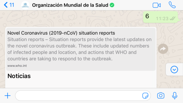 OMS por WhatsApp sobre coronavirus COVID 19- Noticias