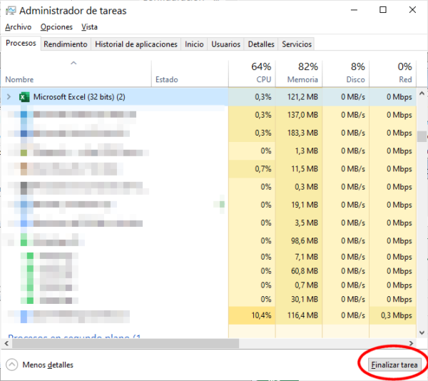 Cómo finalizar la tarea de Excel