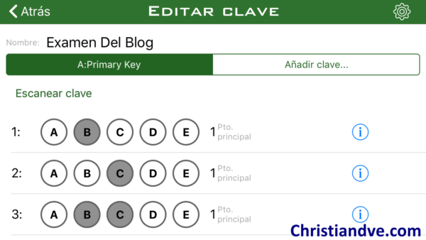 Cuestionarios en ZipGrade - Editar clave