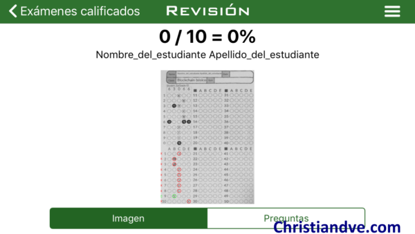 Examen corregido con ZipGrade tipo test automáticamente