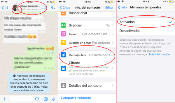 Cómo activar los mensajes temporales de WhatsApp