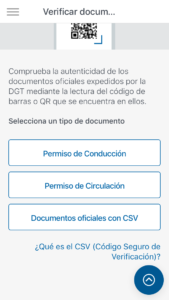 Opciones para verificar un permiso de conducir, permiso de circulación o documentos oficiales con CSV