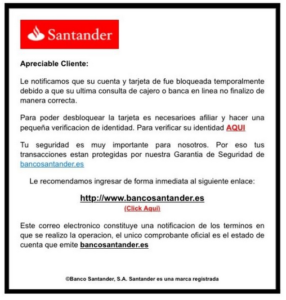 Ejemplo de phishing bancario